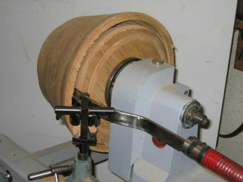 A special coring tool cuts the individual bowl blanks